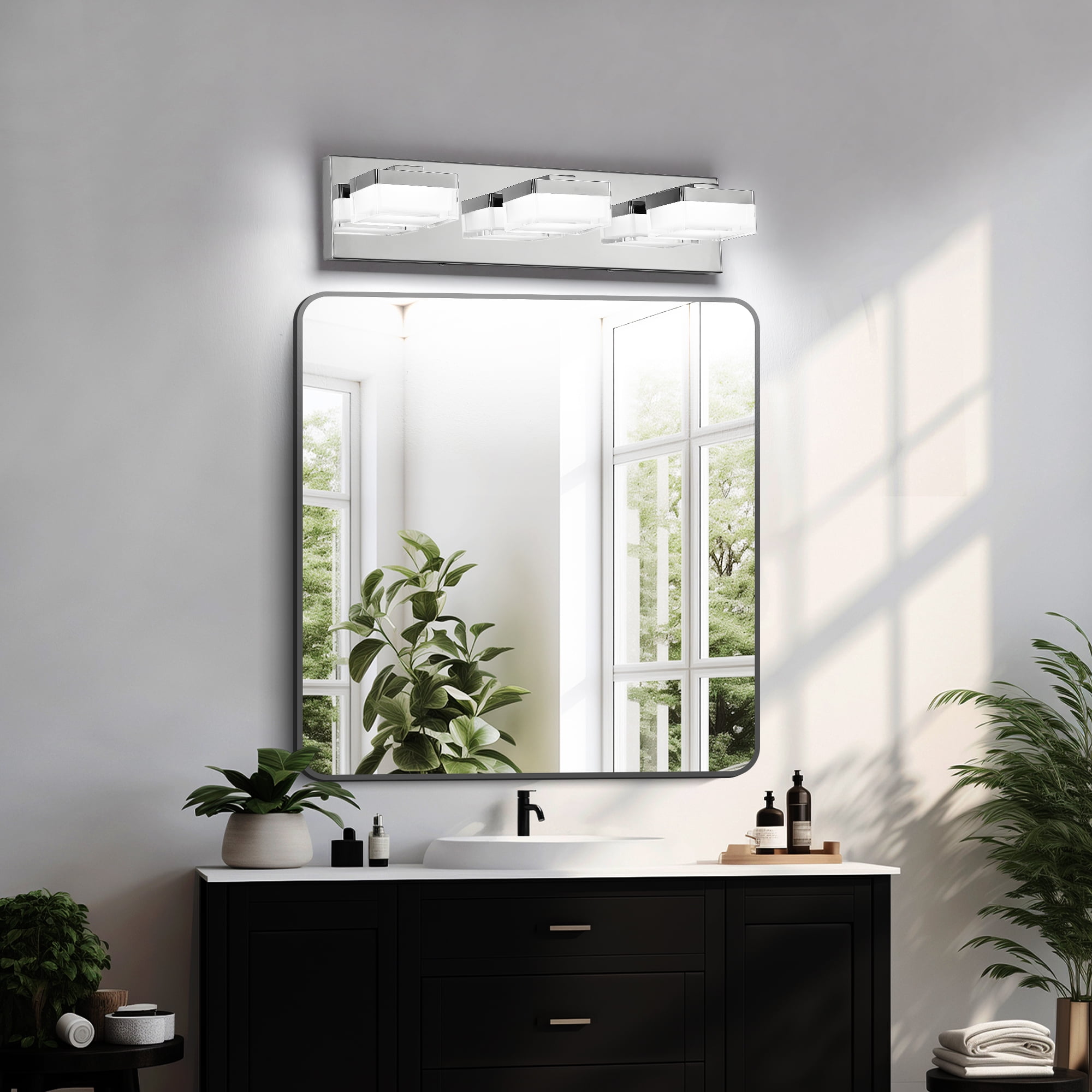 3-Light LED Vanity Light, 18.1 Inch Dimmable Bathroom Light Fixtures Over Mirro 6000K, Polished Chrome Modern