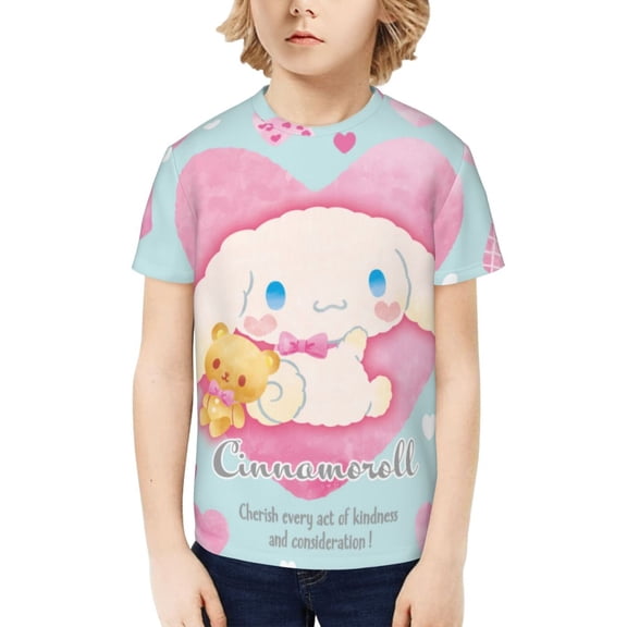 Sanrio Cinnamoroll Kids T-Shirt 3d Printed Graphic T-Shirts Boys And Girls Short Sleeve Shirts For Youth Kids X-Small