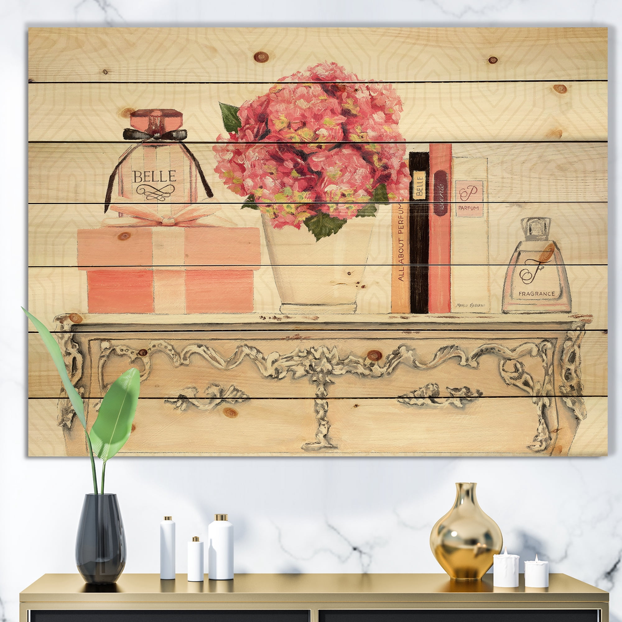 Designart 'Chic Fashion Closet IV' Fashion Print on Natural Pine Wood