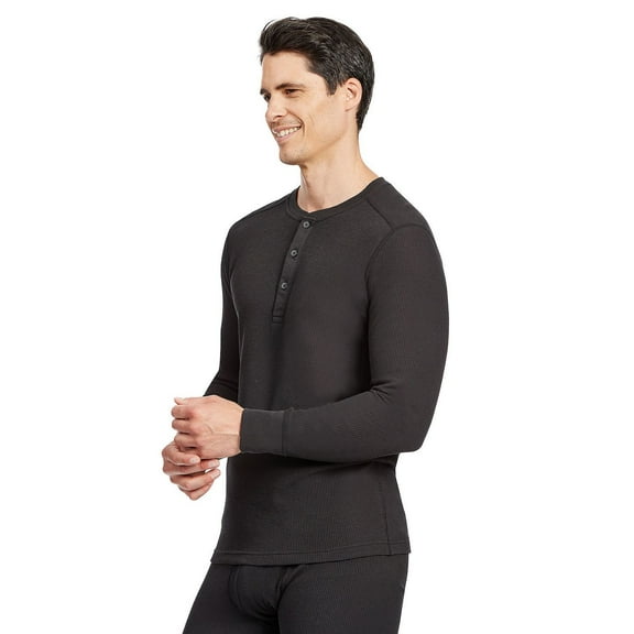Men's Eddie Bauer Midweight Baselayer Waffle Henley, Black. Small