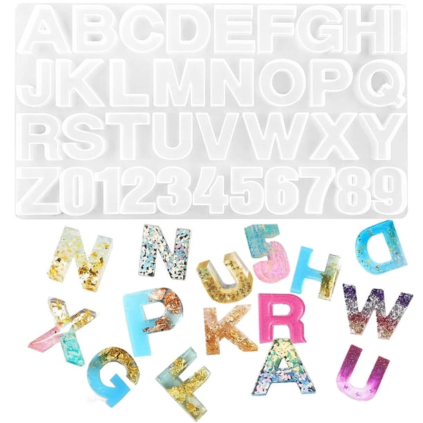 Moldes de resina del alfabeto de silicona, joyería del alfabeto numérico, moldes de resina de silicona, moldes de letras de silicona para fundición de resina