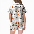 thumbnail image 4 of CAUYDY Halloween Pajamas Girl Silk Pajamas Button Up Shirt and Shorts Satin Pajama Set 2 Piece Loungewear Sleepwear,4-5 Y, 4 of 5