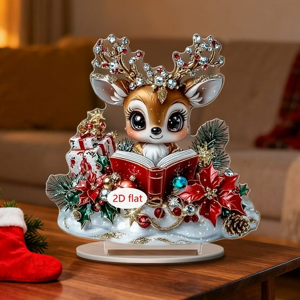 Herunwer Acrylic Decorative Sign Christmas 2D Flat Print Acrylic Decorative Desktop Decoration for Home Office Garden