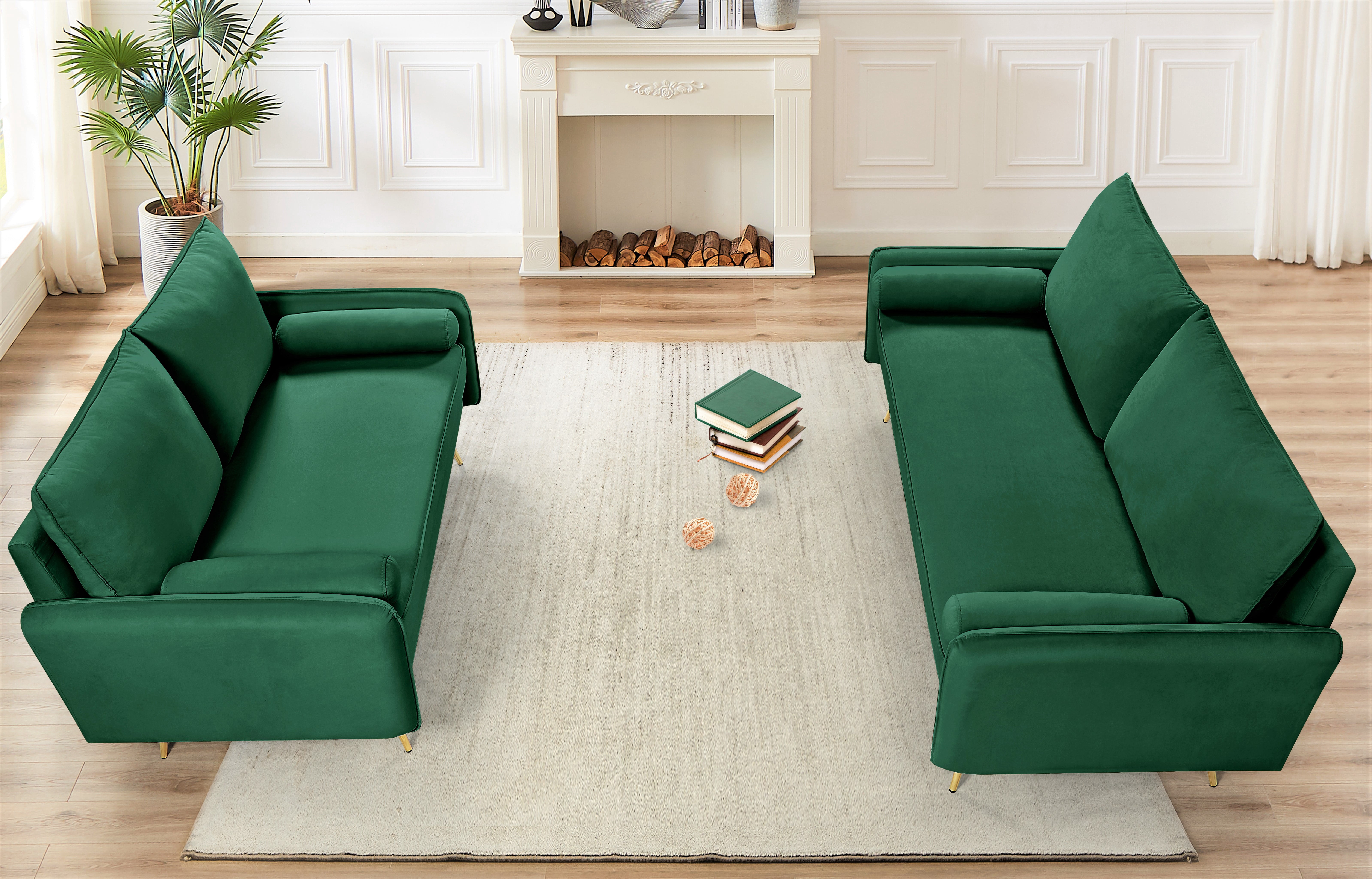 US Pride Furniture Villeda Velvet 2 PC Living Room Set Sofa & Loveseat Green