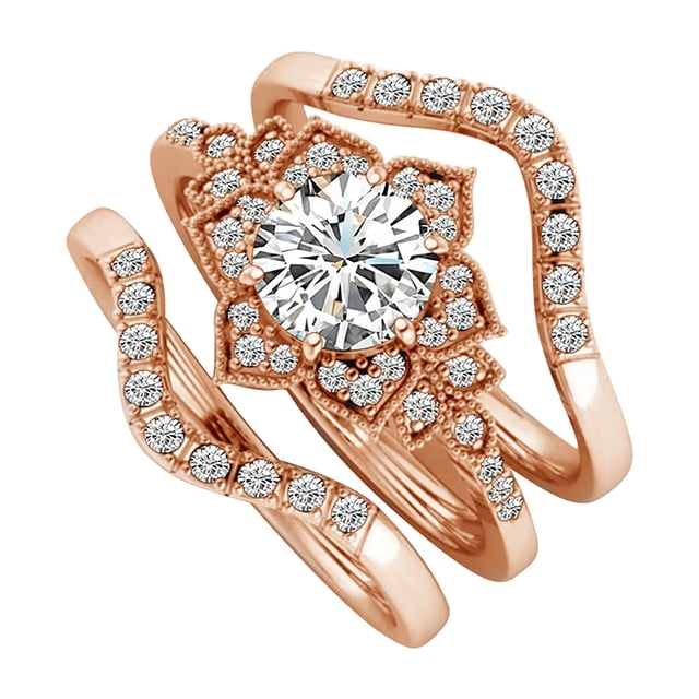 Dsscvnef Ensemble de Bagues de Mode pour Femmes Zircon Sculpté Bijoux Rétro Élégants Accessoires Empilables pour Filles 3 Pcs