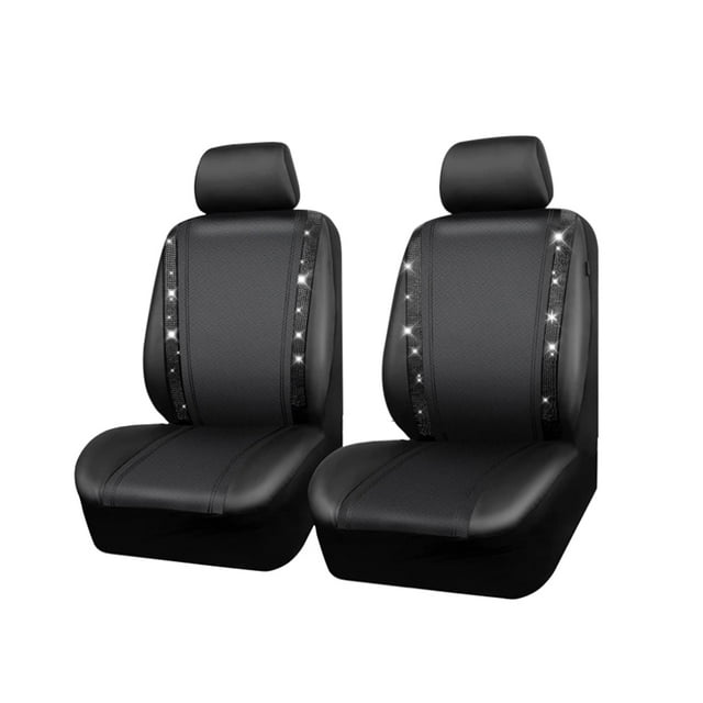 Yeacher Car Cover Set, Universal Shining Diamond Seat Covers with Matching Headrest Covers Waterproof PU