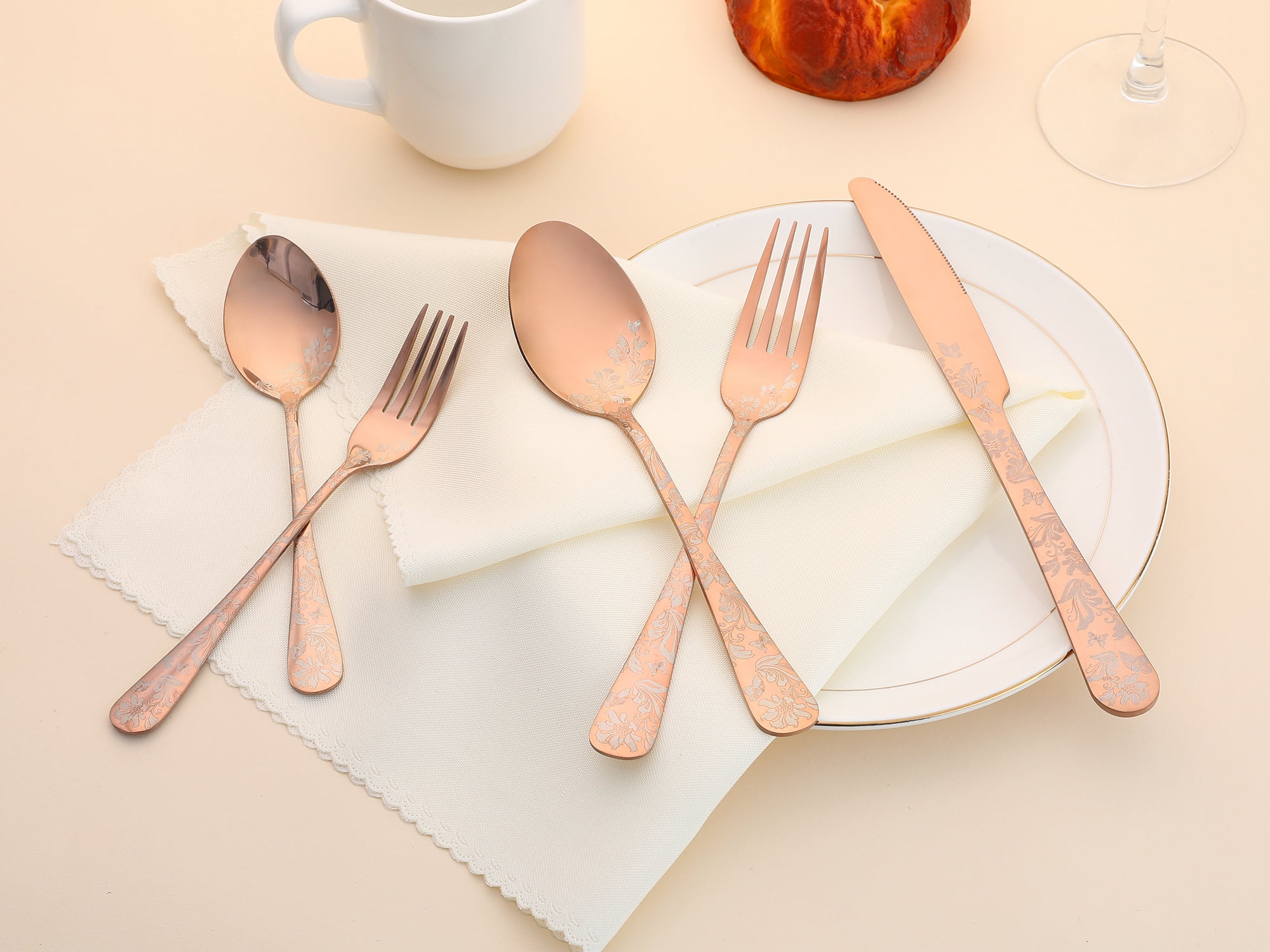 Unique Bargains 5 Pieces Stainless Steel Silverware Set Flatware Set Rose Gold