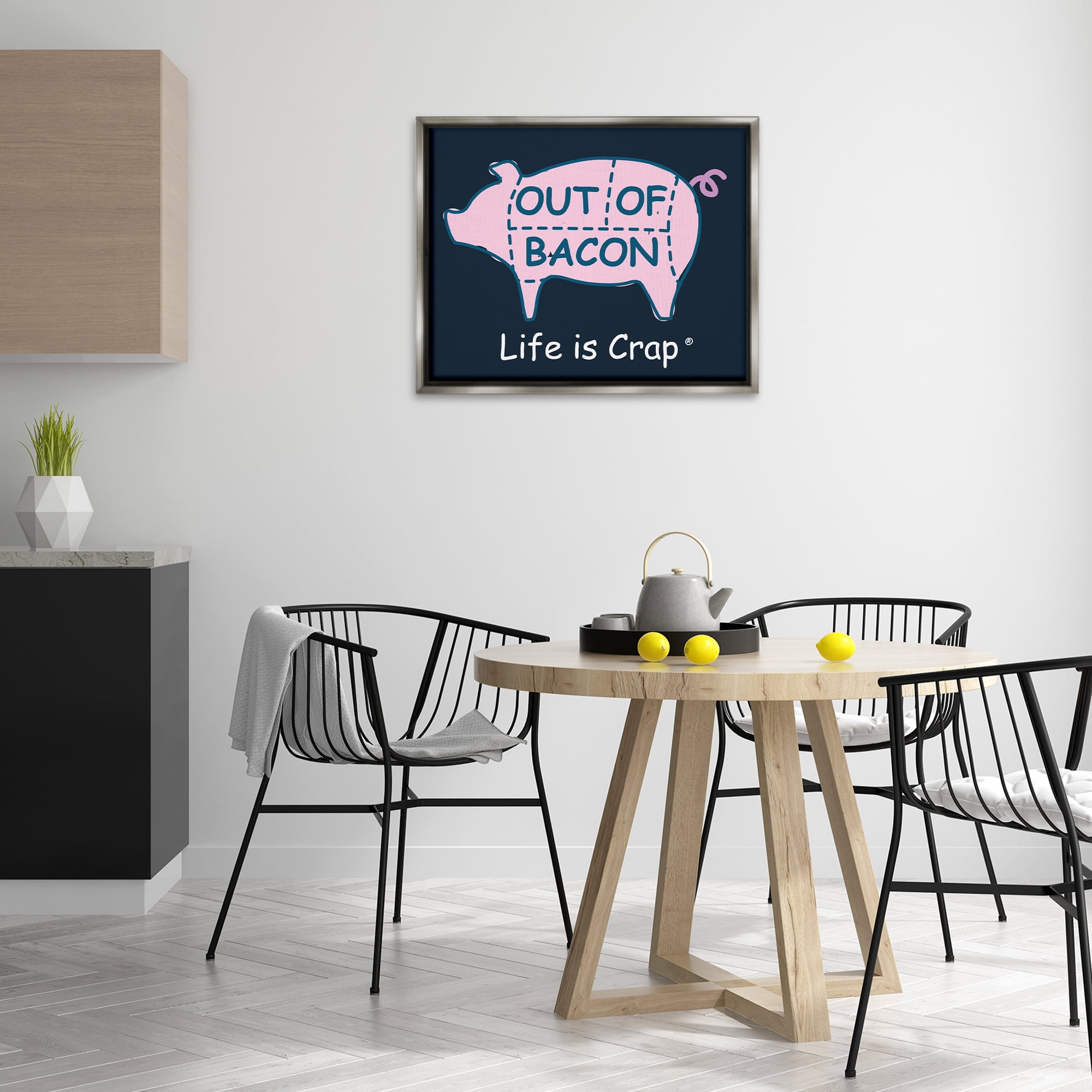 Stupell Industries Funny Out Of Bacon Novelty & Humor Painting Gray Floater Framed Canvas Art Print Wall Art, 31 x 25