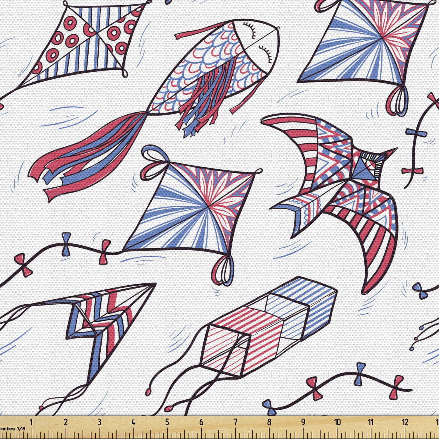 Kites Fabric by the Yard Hand Drawn Sketch Kites Ornamental Designs