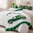 thumbnail image 3 of Throw Blanket Fleece Throw Blanket 50x60in, St. Patrick's Day Truck with Shamrock Leaf Soft Lightweight Bed Blankets Black and Green Checker Fuzzy Couch Blankets for All Season, 3 of 9