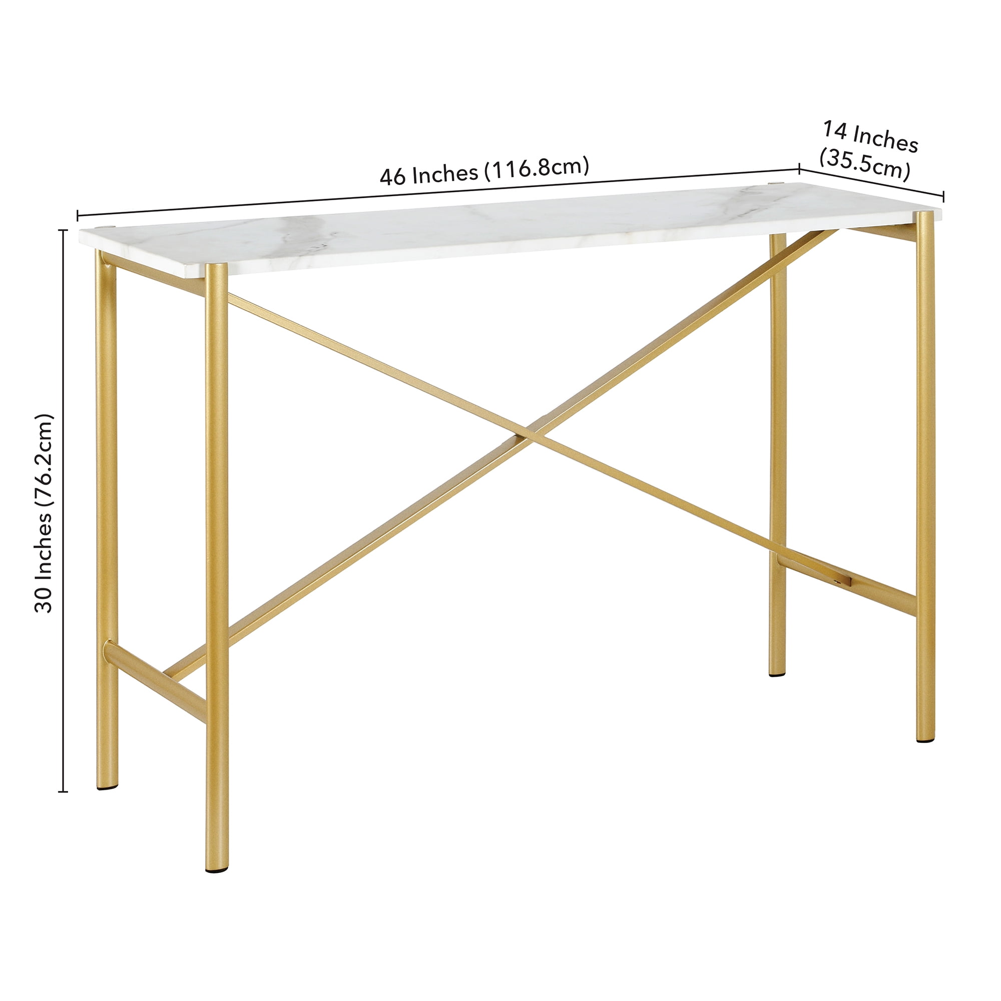 Evelyn&Zoe Braxton 46" Wide Rectangular Console Table with Faux Marble Top, Gold