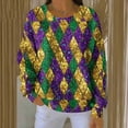 thumbnail image 6 of Craaazy Mardi Gras Long Sleeve Shirts for Women Casual Round Neck Carnival Tops Gifts, 6 of 6