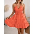 thumbnail image 6 of Womens Orange Ruched Halter Neck Tiered Mini Sundress With Drawstring, 6 of 7