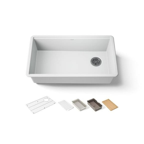 Kohler 33710-PC-CM6 32.5 in. Undermount Single Bowl Workstation Kitchen Sink - Matte White