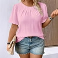 thumbnail image 2 of Erwazi Women's Plus Size Plicated T-Shirt Solid Ruched Crew Neck Loose Fit Short Sleeve Spring Summer Pullover Tee, 2 of 5