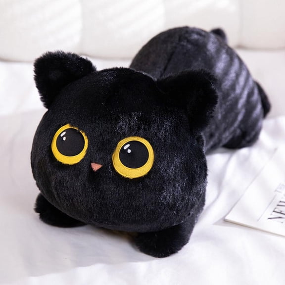 Outoloxit Long Black Cat Plush Throw Pillow for Leg Clamping Sleep Aid and Comfort - Ergonomic Design for Men and Women, Cuddly Toy Gift for Cat Lovers