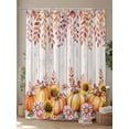 thumbnail image 4 of Fsddascl Orange Pumpkins Fall Shower Curtain Set - 72" x 78" Washable Bathtub Curtain with 12 Hooks, Eucalyptus Leaves Sunflowers Wood Grain Waterproof Fabric Stall Shower Curtains for Bathroom, 4 of 6