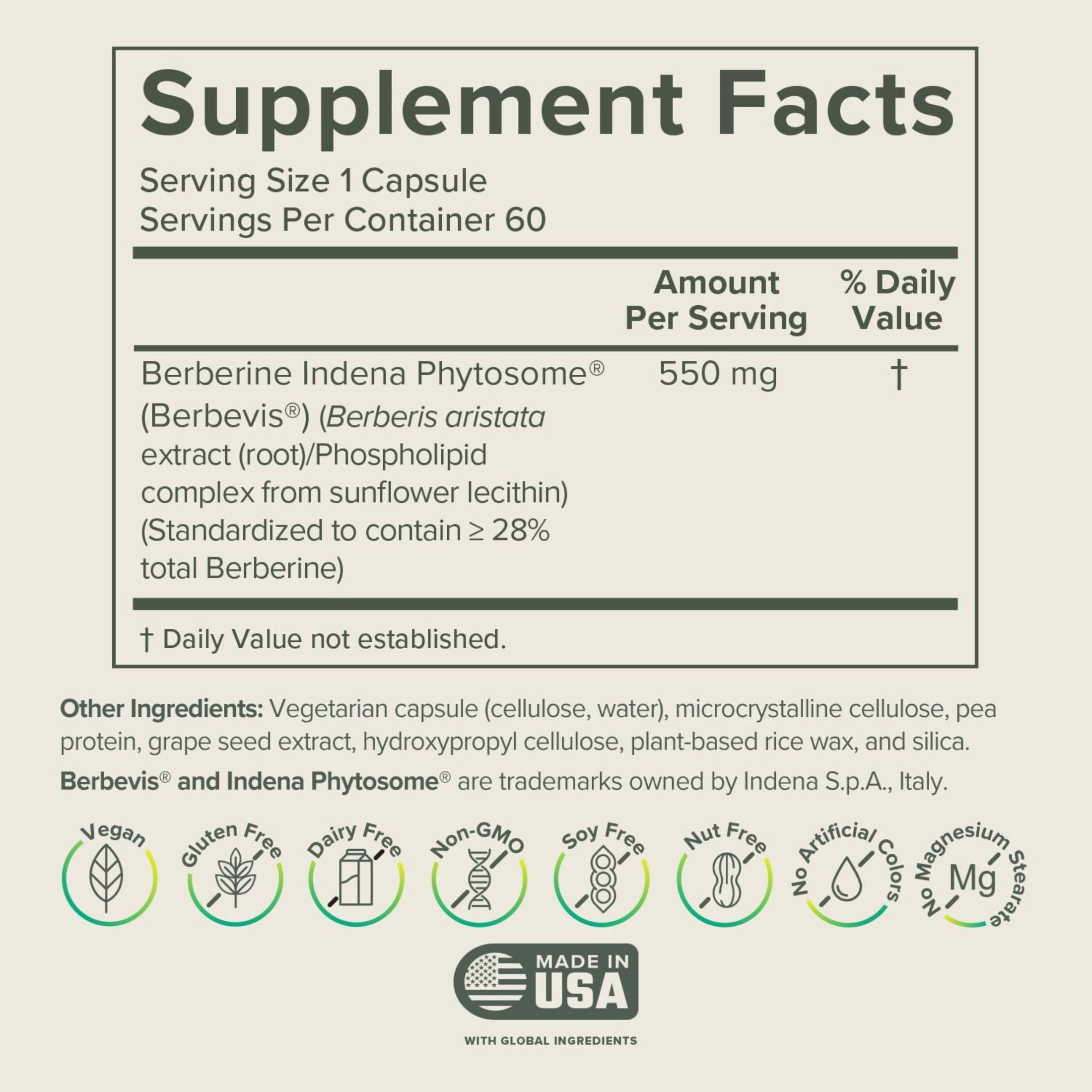 Prominent Nutrition Berberine Phytosome - Up to 9.6x Superior Absorption - Standardized Berberine for Digestive, Gut & Heart Health Support - Non-GMO, Vegan & Gluten-Free - 60 Capsules (60 Servings)