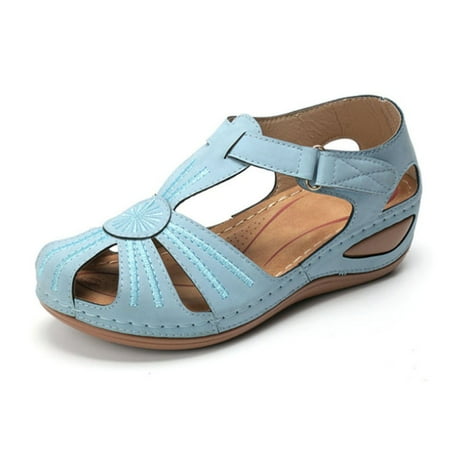 

〖Yilirongyumm〗 Light Blue 43 Sandals Women Ladies Girls Comfortable Ankle Hollow Round Toe Sandals Soft Sole Shoes