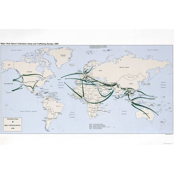 24"x36" Gallery Poster, cia world map opium cultivation trafficking 1989