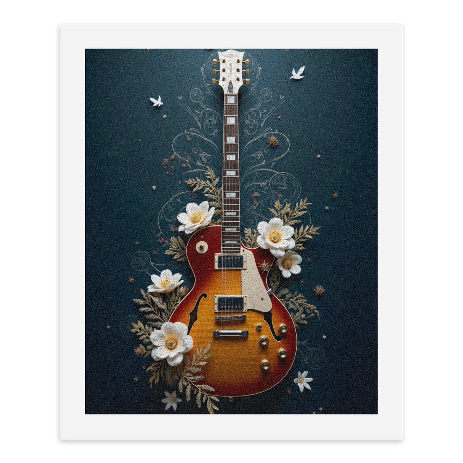 Paint By Numbers Kit for Adults Beginner - Guitar Floral Design Art Deco DIY Canvas Painting Kits for Adults, Frameless Paint By Number for Adults for Home Wall Decor 16x20 Inch