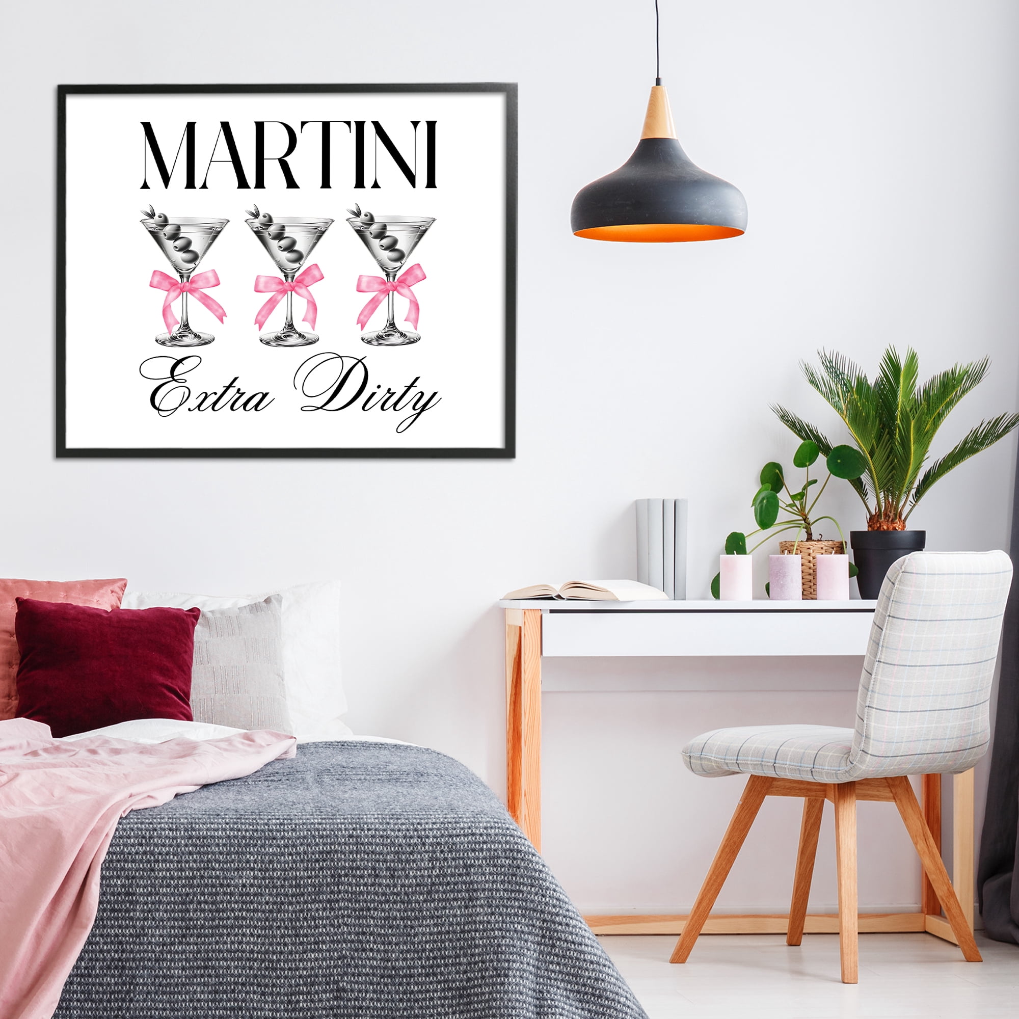 Stupell Industries Pink Ribbon Martini Trio Black Framed Giclee Art, design by Lettered and Lined
