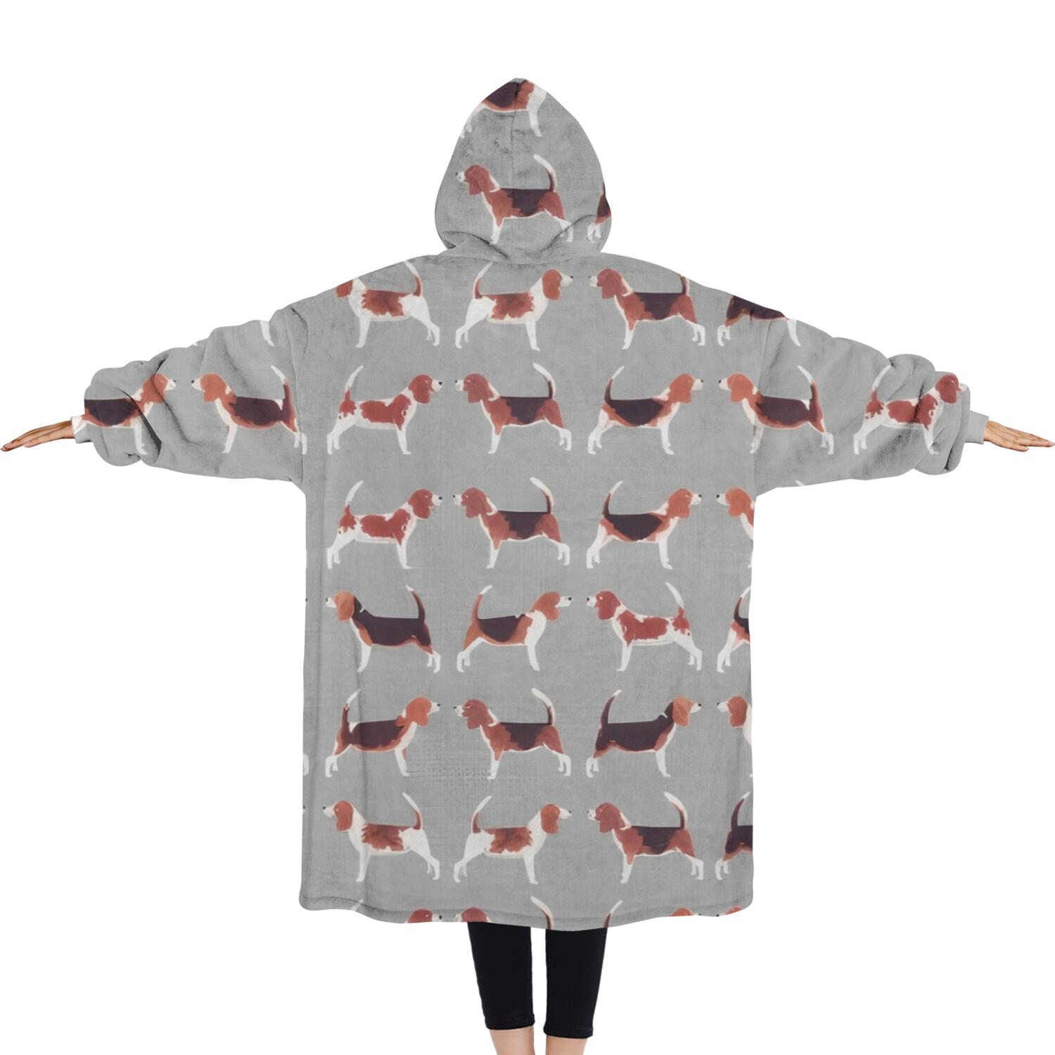 Oversized Wearable Blanket Hoodie,Animal Beagle Cute Dog Sherpa Blanket Hoodie with Super Pockets,Super Warm Fuzzy Pullover for Women & Men