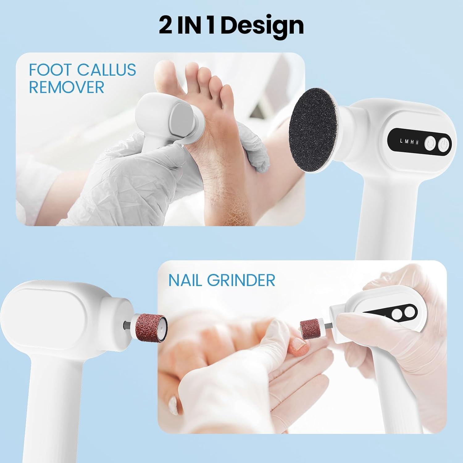 Momihoom Electric Callus Remover for Feet, 2 in 1 Electric Foot File Grinder, Rechargeable Cordless Foot Scrubber for Dead Skin, Adjustable Speed, Professional Pedicure Tools