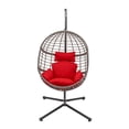 thumbnail image 3 of Abble Gray Outdoor Wicker Hanging Swing Chair with Cushion and Stand - Red, 3 of 5