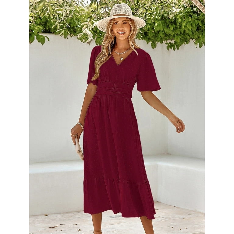 Burgundy flutter sales sleeve dress