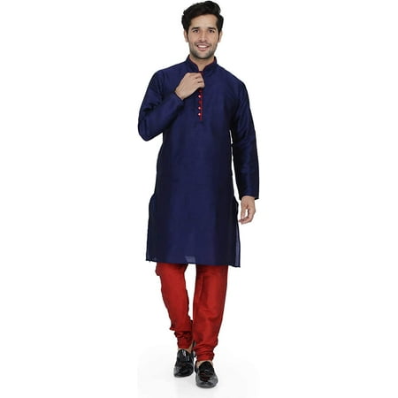 

Royal Kurt Mens Art Silk Kurta Churidaar Set Navy Blue 44