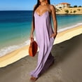 thumbnail image 6 of Plus Size Maxi Dresses for Women Boho Backless Solid Color Sleeveless V-Neck Suspender Dress Summer Beach Swing Long Maxi Outfits, 6 of 7