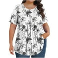 thumbnail image 1 of Pisexur Printemps Tops for Women Blouses for Women Habillé Décontracté Mode Féminine Imprimé Col Rond Manches Courtes Plissé Ample Haut Multicolore,5TG, 1 of 7