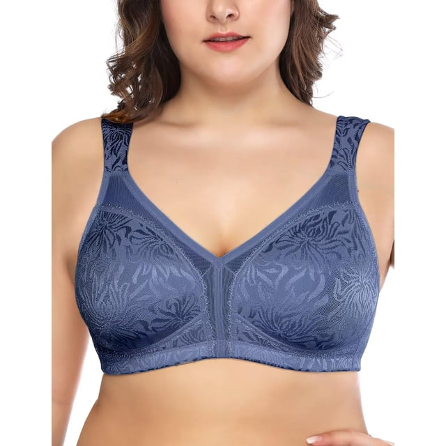 Bra Deyllo para mujer, cobertura total, talla grande 44C, azul oscuro