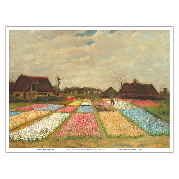 Flower Beds in Holland - From an Original Color Painting by Vincent Van Gogh c.1883 - Master Art Print (Unframed) 9in x 12in