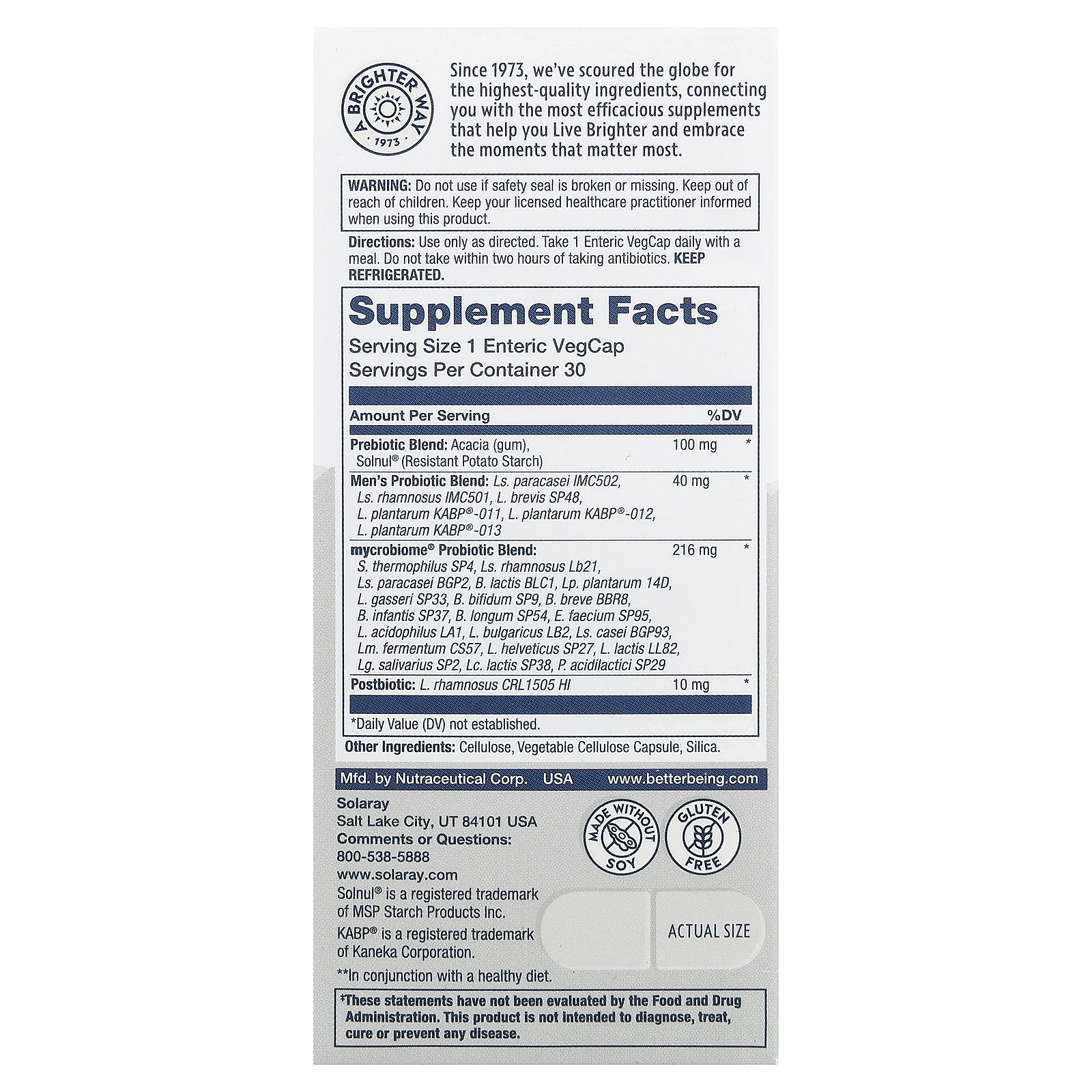 Solaray Mycrobiome®, Complete Probiotic, Men's, 30 VegCaps