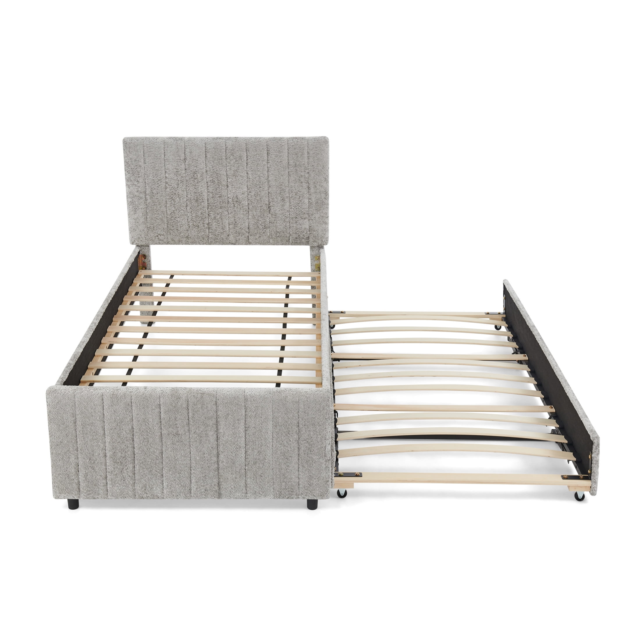 Noble House Fioren Twin Size Chenille Upholstered Bed Frame, Space Saving Daybed with Hidden Trundle, Gray