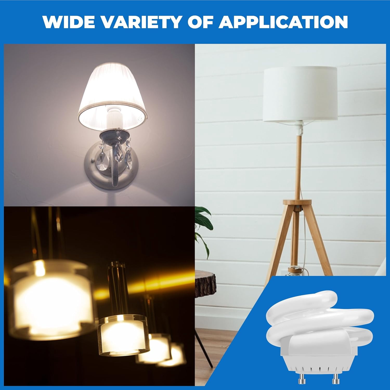 OHLECTRIC UL-Listed 13W Spiral T3 Compact Fluorescent Lamp Light Bulbs (4 Pack) with GU24 Base, 2 Prong Bulb, 1000 Lumens, 2700K Soft White Light Bulb - MLS13GUSWW, TCP 33213SSP