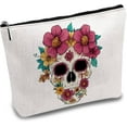 thumbnail image 2 of 1pc Skull Canvas Makeup bag Cosmetic Pouches Bags Flowers Portable Travel Make Up Canvas Toiletry Organizer Storage Purse Case with Zipper Gifts for Women Friends Teacher Halloween 10 x 7 Inch, 2 of 5