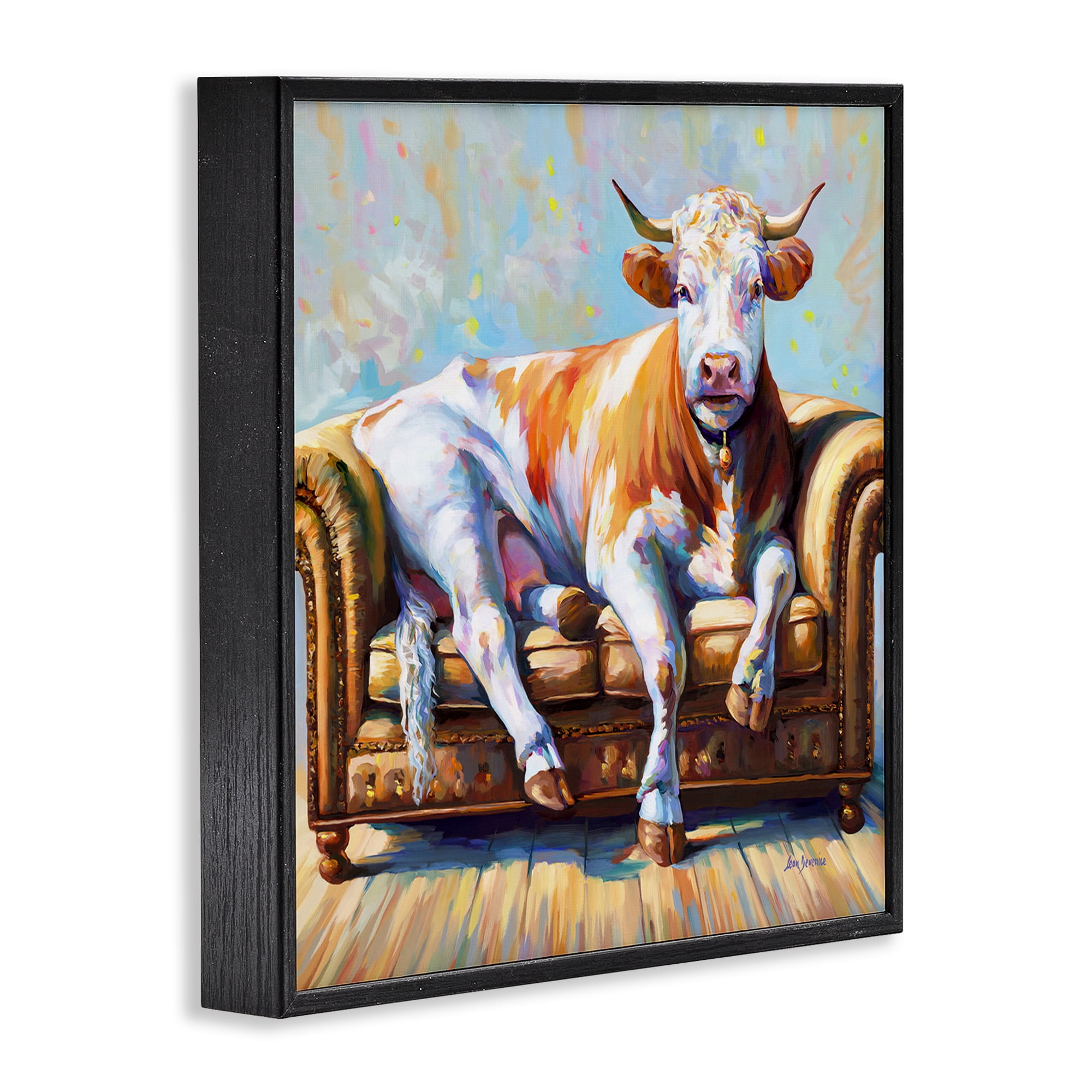 Stupell Industries Cow's Day Off Animals & Insects Painting Black Framed Art Print Wall Art, 17 x 17