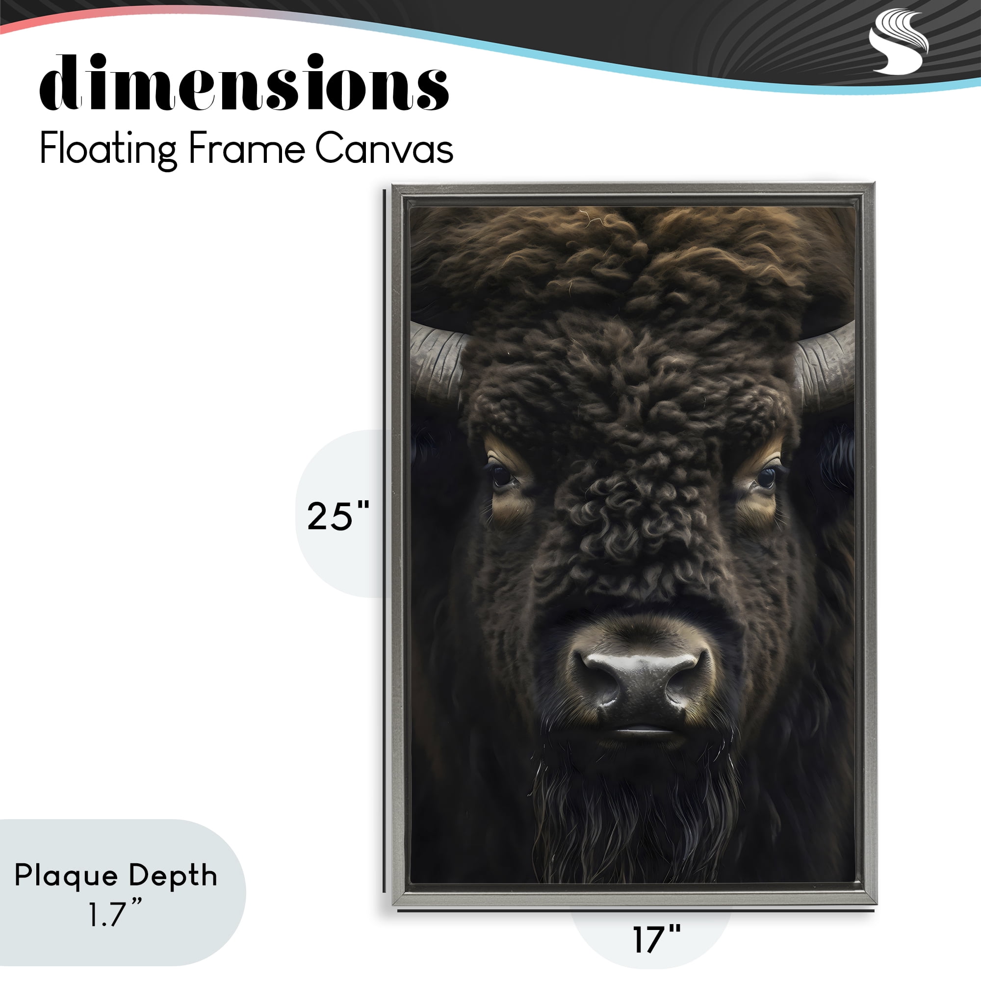 Stupell Industries Bison Portrait Close Up Gray Framed Floater Canvas Wall Art, design by Creative Studio
