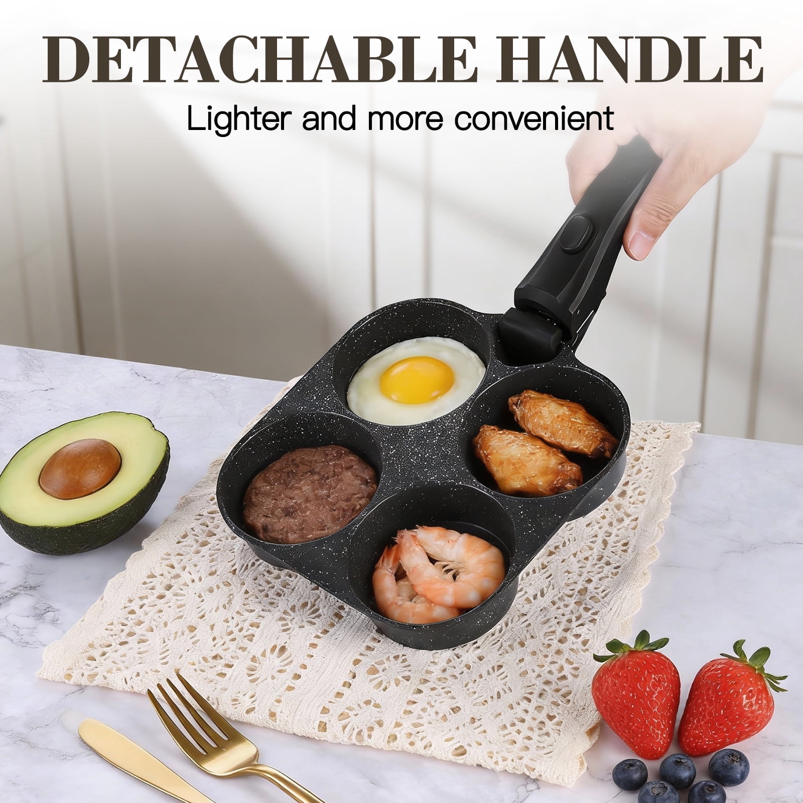Vesteel 12Pcs Pots and Pans Set, Nonstick Cookware Set with Detachable Handle and Egg Frying Pan, Stackable RV Kitchen Cooking Utensils Set, Black