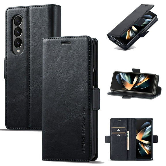 Nalacover for Samsung Galaxy Z Fold4 5G Card Slots Wallet Case with RFID Blocking, Premium PU Leather Flip Cover, Magnetic Closure Kickstand TPU Shockproof Case for Galaxy Z Fold4 5G,Black
