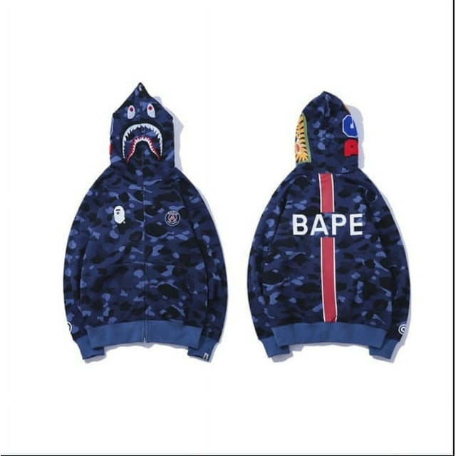 Chandail en Molleton Imprimé 3D à Fermeture Éclair Chandail à Capuchon Tête de Requin bape Tête de Singe Fermeture Éclair au Dessus Chandail en Molleton Couleur Complète
