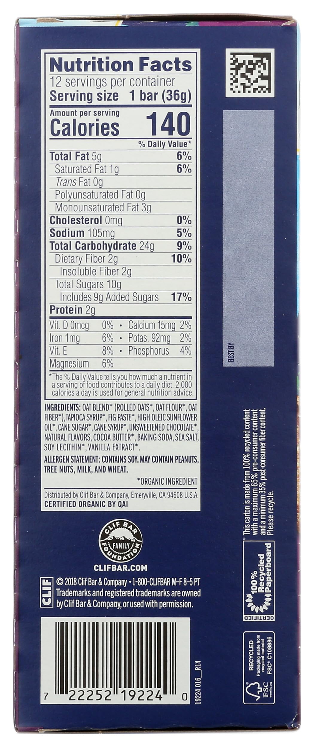 Clif, Bar Z Chocolate Chip Organic 12 Count, 15.24 Ounce - Pack of 2