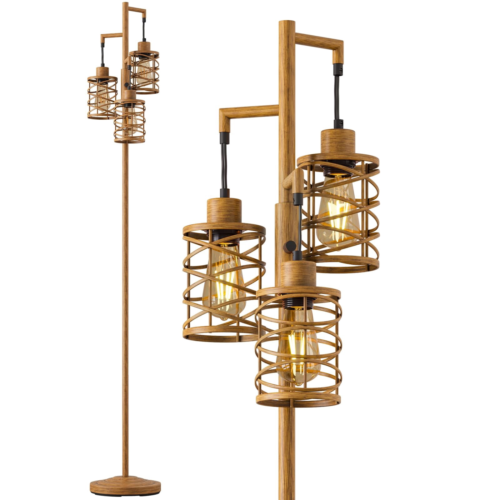70" Industrial Floor Lamp with Stepless Dimming, 3 Teal Glass Bulbs Included for Living Room