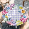 thumbnail image 4 of Round Table Cover 45-54 Inch Easter Waterproof Reusable Table Cloth Round Fitted Vinyl Tablecloth with Elastic Edged for Parties Outdoors, Watercolor Eggs Flowers Berry Plants Purple Plaid, 4 of 6