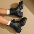 thumbnail image 4 of Lovzfmll Ankle Boots for Women, Mid Heel Boots Round Toe Front Lace Up, Chunky Heel Buckle Military Chunky Leather Motorcycle Casual Black Boots, 4 of 8
