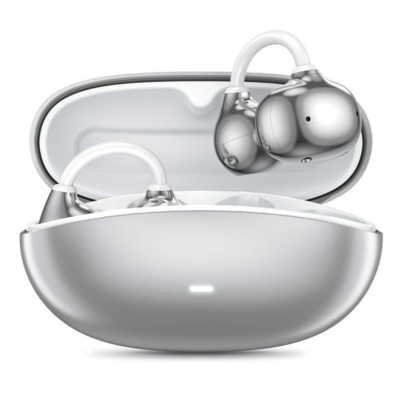 Cshidworld Open Ear Earbuds, Clip on Earbuds Bluetooth 6.0 Wireless Headphones with Noise Cancelling Mic, IPX5 Waterproof, 50H Playtime for Running, Workout,Silver