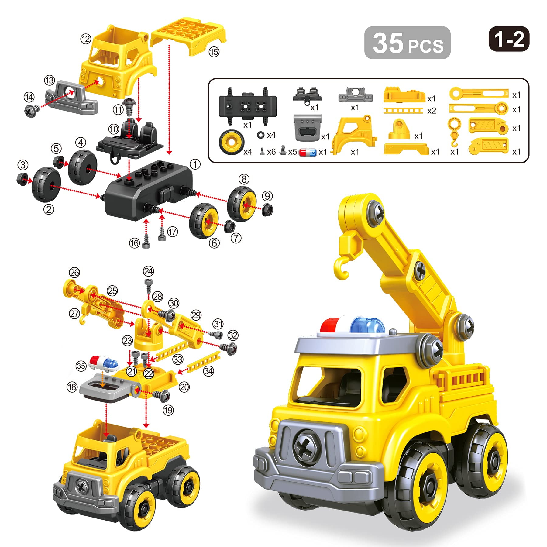 4 in 1 Take Apart Car Toys for Boys DIY Engineering Construction Truck Toy Vehicle Dump Truck Cement Mixer Excavato Walmart